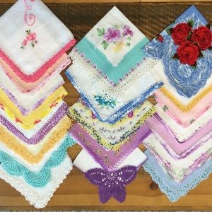 20 Vintage Ladies Hankies Linen Crochet Embroidery Printed Handkerchiefs